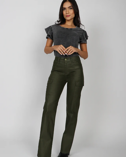 JEANS AMALIA RECTO CARGO ECOCUERO