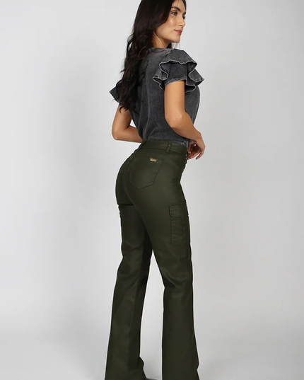 JEANS AMALIA RECTO CARGO ECOCUERO