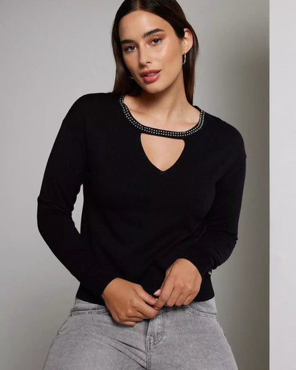 SWEATER J.J.O CUT OUT APLIC. TACHAS CUELLO - MAWI