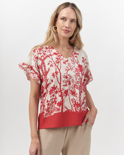 Blusa GIVE estampada con amarra en la espalda en color rojo
