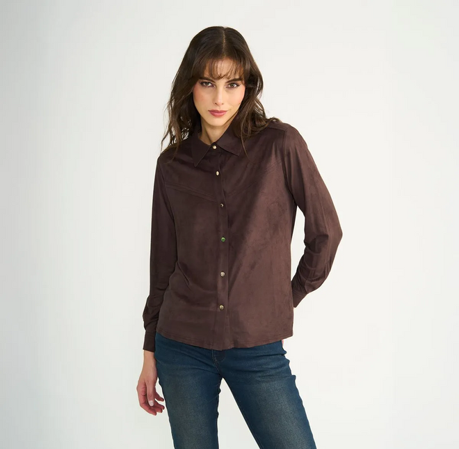 BLUSA ELLUS M/L SUEDE ELLUS en color café