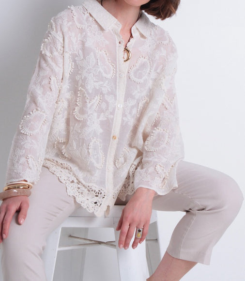 Blusa Wados M 3/4 Brodery en color natural