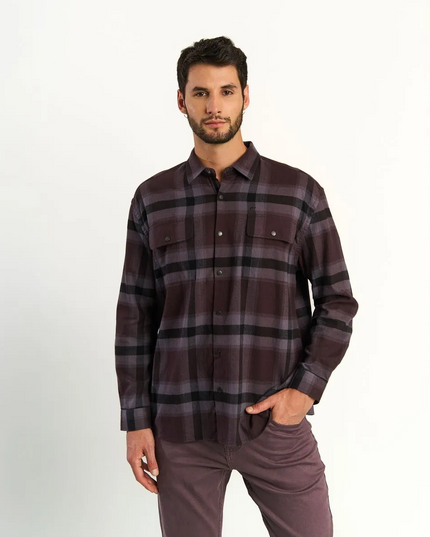 CAMISA ELLUS OVERSHIRT BIG CHECK FLANEL ELLUS en color café