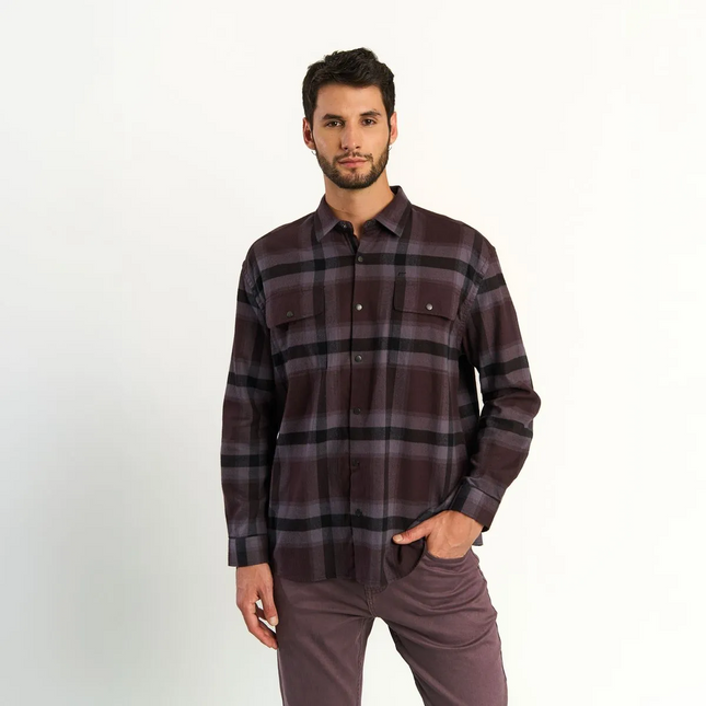 CAMISA ELLUS OVERSHIRT BIG CHECK FLANEL ELLUS en color café