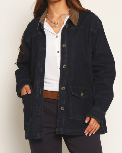 CHAQUETA MANGA LARGA DENIM CON BOLSILLOS Y CUELLO - MAWI