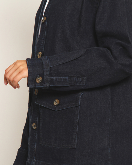 CHAQUETA MANGA LARGA DENIM CON BOLSILLOS Y CUELLO - MAWI