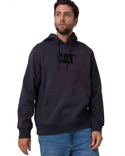 Polerón CAT Fleece Cat Logo Pullover Hoodie en color negro lavado