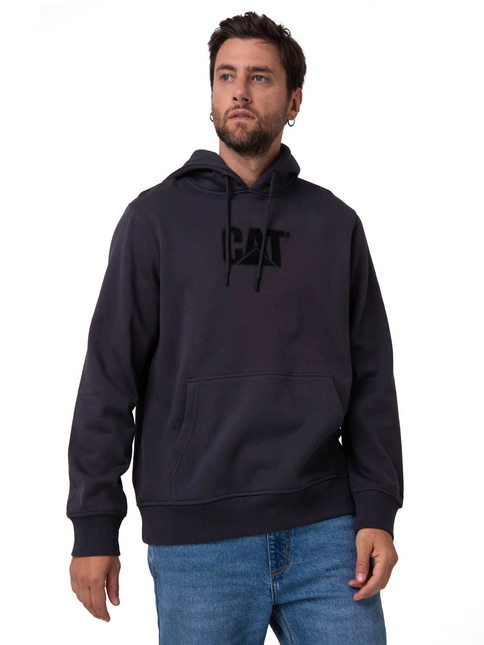 Polerón CAT Fleece Cat Logo Pullover Hoodie en color negro lavado