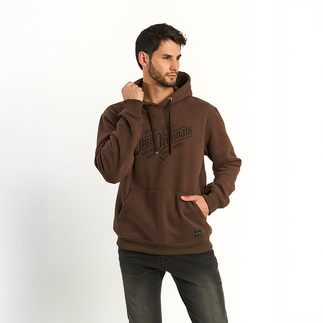 Polerón ELLUS Poleron Ellus Hoodie Fleece Print en color café.