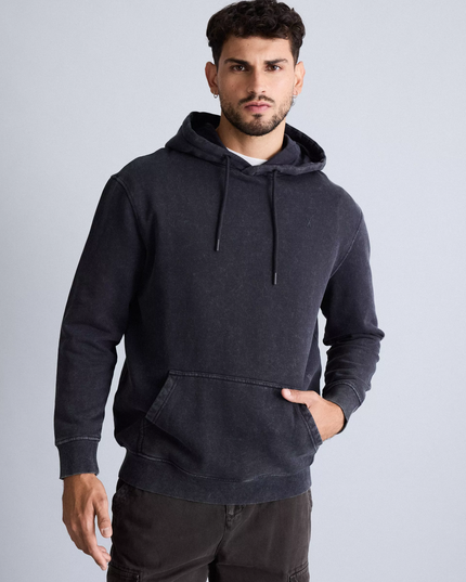 Poleron Foster Hoodie Con Fleece Grueso en color negro.