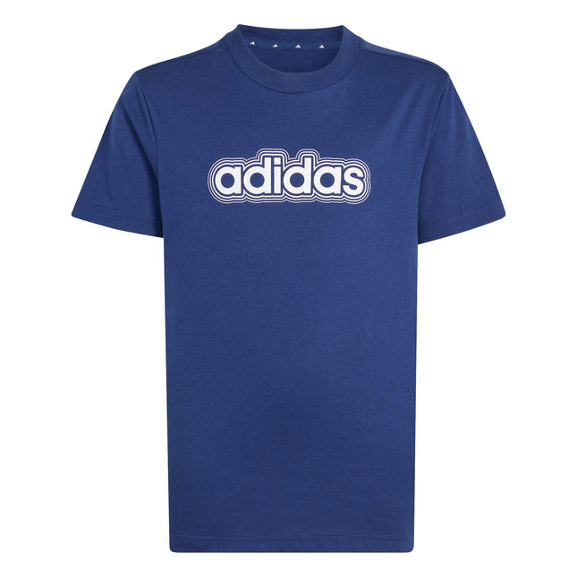 Polera Adidas J Lin2 Tee 160 en color azul oscuro.