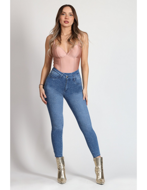 JEANS MOHICANO GLITTER PRETINA CRUZADA GRAV