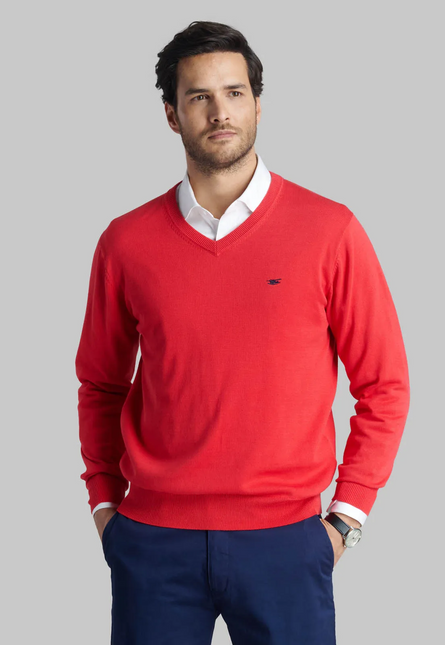 Sweater Ferouch V Neck Solido en color coral oscuro