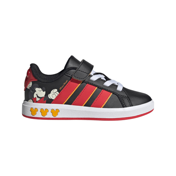 Zapatillas infantiles unisex Adidas Grand Court Mickey EL K en color negro y rojo