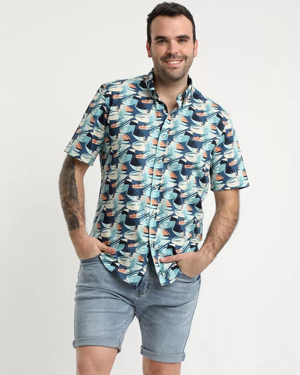 CAMISA POTROS ESTAMPADA ALGODON MC - MAWI