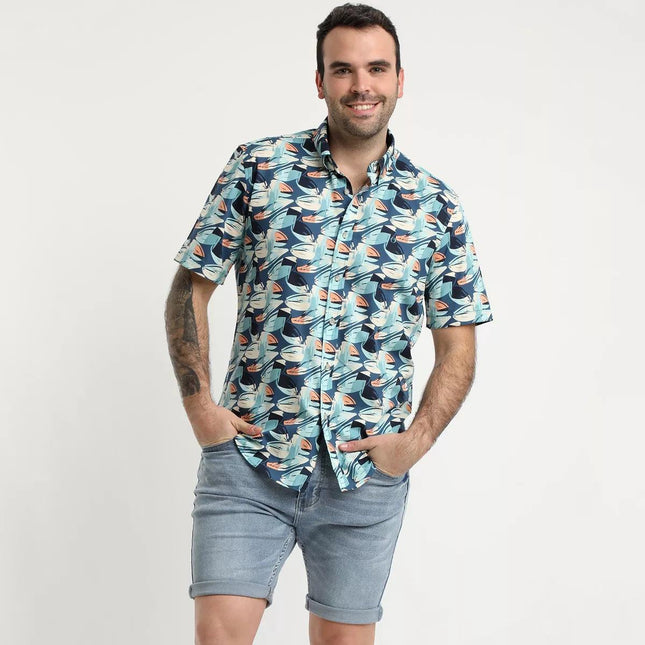CAMISA POTROS ESTAMPADA ALGODON MC - MAWI