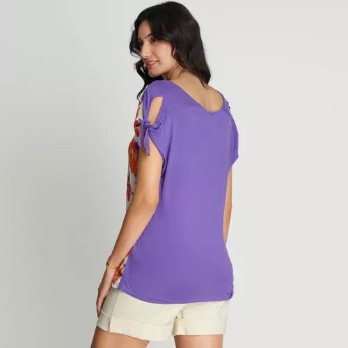 POLERA CURVI MIX FABRIC CON AMARRA - MAWI