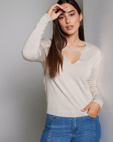 SWEATER J.J.O CUT OUT APLIC. TACHAS CUELLO - MAWI